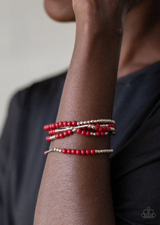 BEAD Between the Lines Red Paparazzi Bracelet