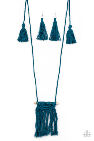 Between You and MACRAME - Blue - Knotted Thread Paparazzi Long Necklace