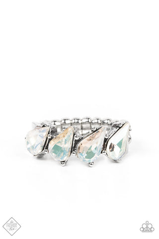 Bling or Bust - White - Teardrop Rhinestone Paparazzi Dainty Ring - June 2022 Sunset Sightings