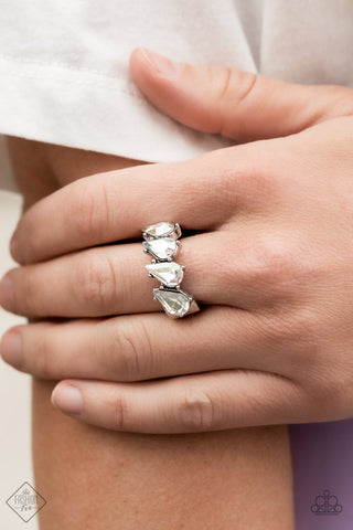 Bling or Bust - White - Teardrop Rhinestone Paparazzi Dainty Ring - June 2022 Sunset Sightings