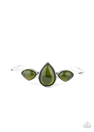 Boho Beach Babe - Green - Glassy Teardrop Bead Paparazzi Cuff Bracelet