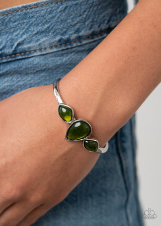 Boho Beach Babe - Green - Glassy Teardrop Bead Paparazzi Cuff Bracelet