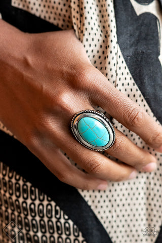 Canyon Sanctuary - Blue - Oversized Oval Turquoise Stone Paparazzi Ring - June 2021 Simply Santa Fe