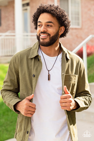 Comes Back ZEN-fold - Brown - Tiger's Eye Urban Cord Men's Paparazzi Necklace - 2022 GLOW Convention Exclusive