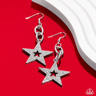 Cosmic Celebrity - White - Rhinestone Encrusted Star Paparazzi Fishhook Earrings