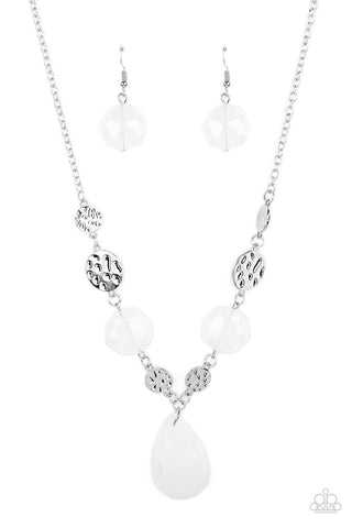 DEW What You Wanna DEW - White - Teardrop Crystal Bead Paparazzi Short Necklace
