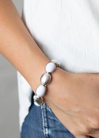 Decadently Dewy White Paparazzi Bracelet