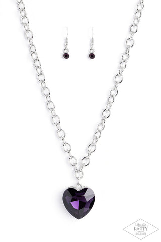 Flirtatiously Flashy - Purple - Oversized Heart Gem Paparazzi Short Necklace - Black Diamond Exclusive