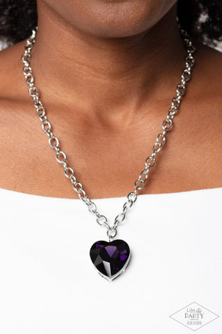 Flirtatiously Flashy - Purple - Oversized Heart Gem Paparazzi Short Necklace - Black Diamond Exclusive