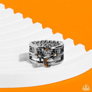 Fly Me to the Stars - Orange - Rhinestone Moon Star Paparazzi Ring