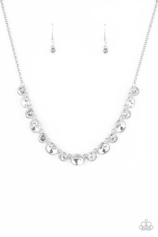 Girls Gotta Glow - White - Oval and Round Rhinestone Paparazzi Short Necklace - November 2020 Life of the Party Exclusive