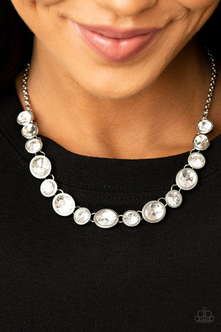 Girls Gotta Glow - White - Oval and Round Rhinestone Paparazzi Short Necklace - November 2020 Life of the Party Exclusive