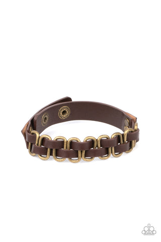 Gone Rogue - Brass - Accent Brown Leather Paparazzi Snap Wrap Bracelet