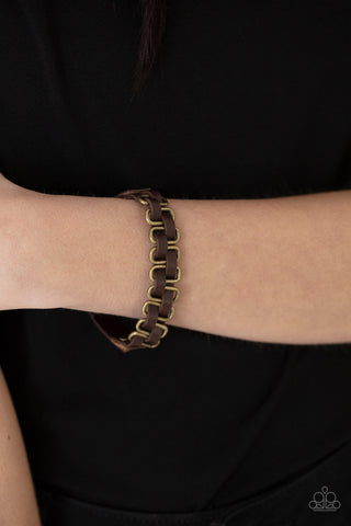 Gone Rogue - Brass - Accent Brown Leather Paparazzi Snap Wrap Bracelet