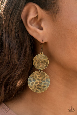 HARDWARE-Headed Brass Paparazzi Earrings
