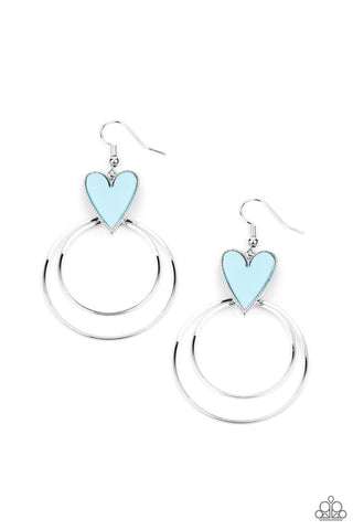 Happily Ever Hearts - Blue - Silver Hoop Paparazzi Fishhook Earrings