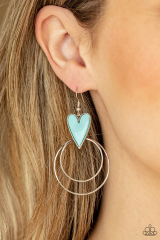 Happily Ever Hearts - Blue - Silver Hoop Paparazzi Fishhook Earrings