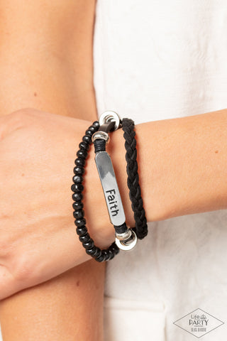 Let Faith Be Your Guide - Black - Inspirational Leather Paparazzi Pull-Cord Bracelet - Black Diamond Exclusive