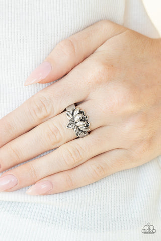 Lotus Crowns - Silver - Flower Paparazzi Dainty Ring