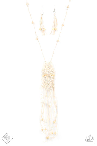 Macrame Majesty - White - Knotted Cord Paparazzi Long Necklace - November 2020 Sunset Sightings