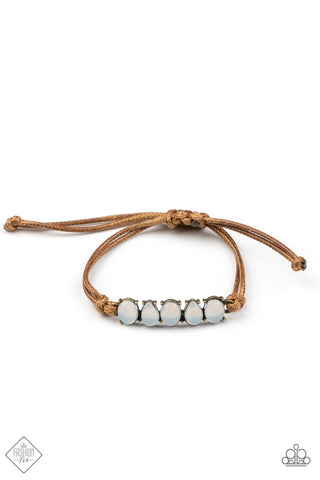 Opal Paradise - White - Opalescent Bead Brown Suede Paparazzi Pull-Cord Bracelet - May 2021 Sunset Sightings