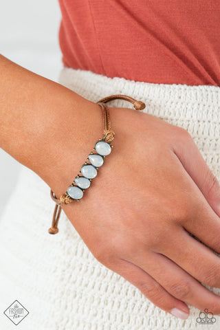 Opal Paradise - White - Opalescent Bead Brown Suede Paparazzi Pull-Cord Bracelet - May 2021 Sunset Sightings