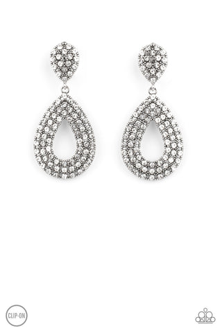 Pack in the Pizzazz White Paparazzi Clip-On Earrings