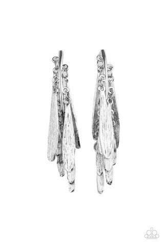 Pursuing the Plume - Silver - Metal Petal Paparazzi Post Earrings