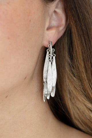Pursuing the Plume - Silver - Metal Petal Paparazzi Post Earrings
