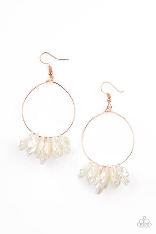 Sailboats and Seashells - Copper - White Shell Paparazzi Fishhook Earrings