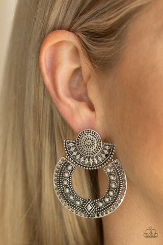 Texture Takeover Tribal Silver Paparazzi Earrings