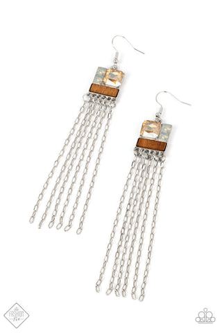 Thrift Shop Shimmer Multi Peach Iridescent Rhinestone Multi Tassel Paparazzi Earrings
