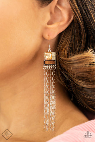 Thrift Shop Shimmer Multi Peach Iridescent Rhinestone Multi Tassel Paparazzi Earrings