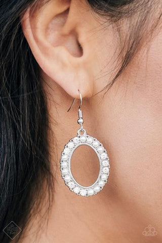 Boss Glam White Paparazzi Earrings