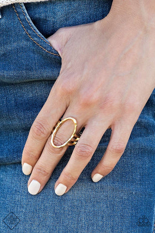 Center Chic - Gold - Hammered Oval Paparazzi Ring - November 2018 Simply Santa Fe
