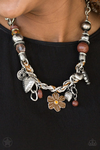 Charmed, I Am Sure - Brown - Inspirational/Religious Luke 10:27 Heart and Flower Paparazzi Short Necklace