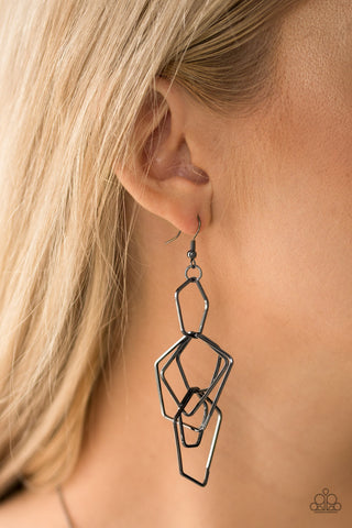 Five-Sided Fabulous Black Paparazzi Earrings