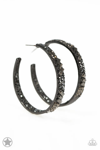 GLITZY by Association - Black - Hematite Rhinestone Paparazzi Hoop Earrings