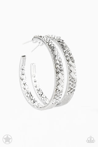 GLITZY by Association - White - Rhinestone Paparazzi Hoop Earrings