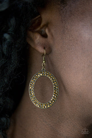 Go Down in Glitter Brass Paparazzi Earrings