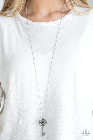 Got it on Lock - Black - Rhinestone Key Paparazzi Long Necklace