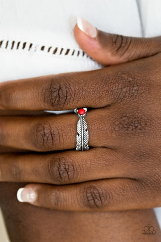 Heads or TAILFEATHERS Red Paparazzi Ring