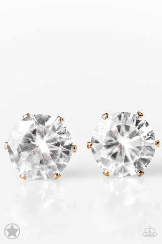 Just in Timeless - Gold - White Rhinestone Stud Paparazzi Post Earrings
