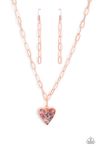 Kiss and SHELL - Copper - Multi-Colored Shell Heart Pendant Paparazzi Short Necklace - 2023 Empower Me Pink Exclusive