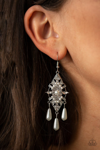 Majestic Mood White Paparazzi Earrings