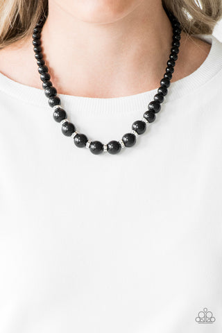 Showtime Shimmer - Black - Bead White Rhinestone Divider Paparazzi Short Necklace