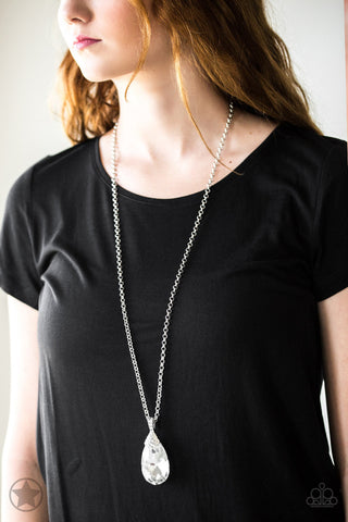 Spellbinding Sparkle - White - Oversized Teardrop Gem Paparazzi Long Necklace