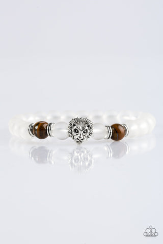 The Lion's Share - Brown - White Bead Tiger's Eye Paparazzi Stretchy Bracelet - Black Diamond Exclusive