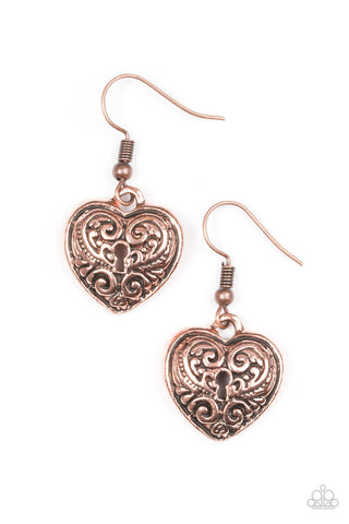 Throw Away the Key Copper Paparazzi Earrings