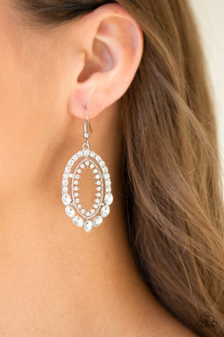 Trophy Shimmer White Paparazzi Earrings
